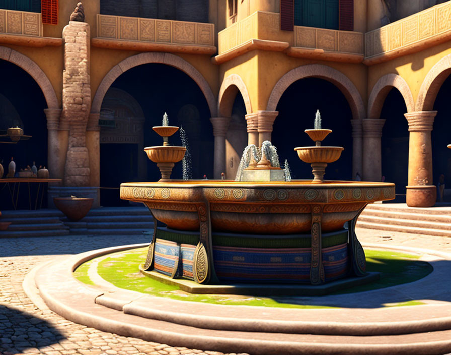 Intricate Animated Fountain in Sunlit Courtyard