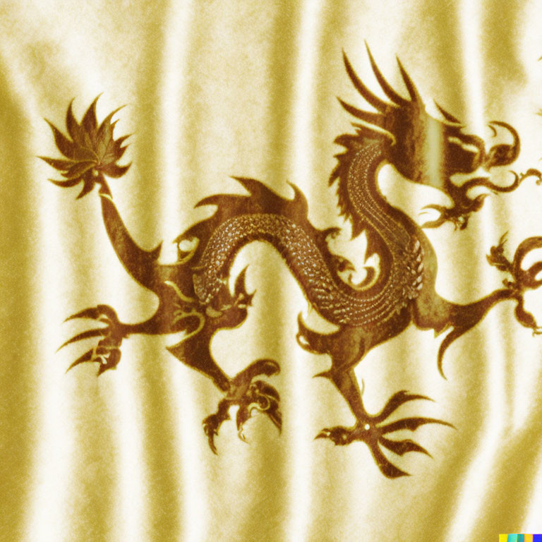 Intricate Dragon Design on Textured Golden Fabric