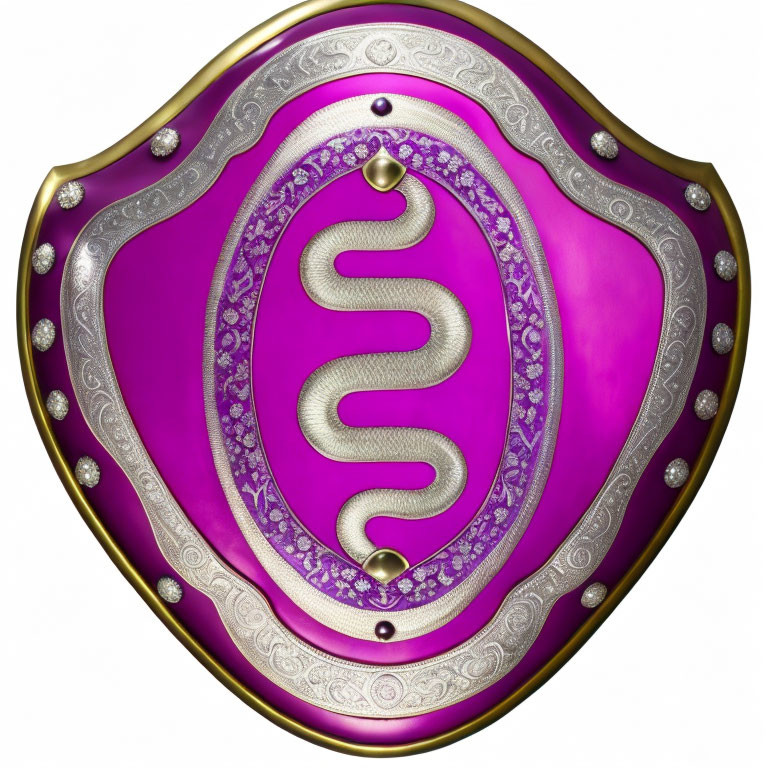 Purple shield with silver border & snake emblem on textured background