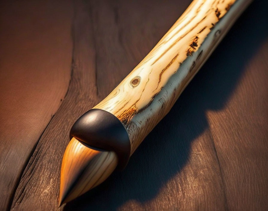 Polished wooden calligraphy pen with metal nib on dark surface