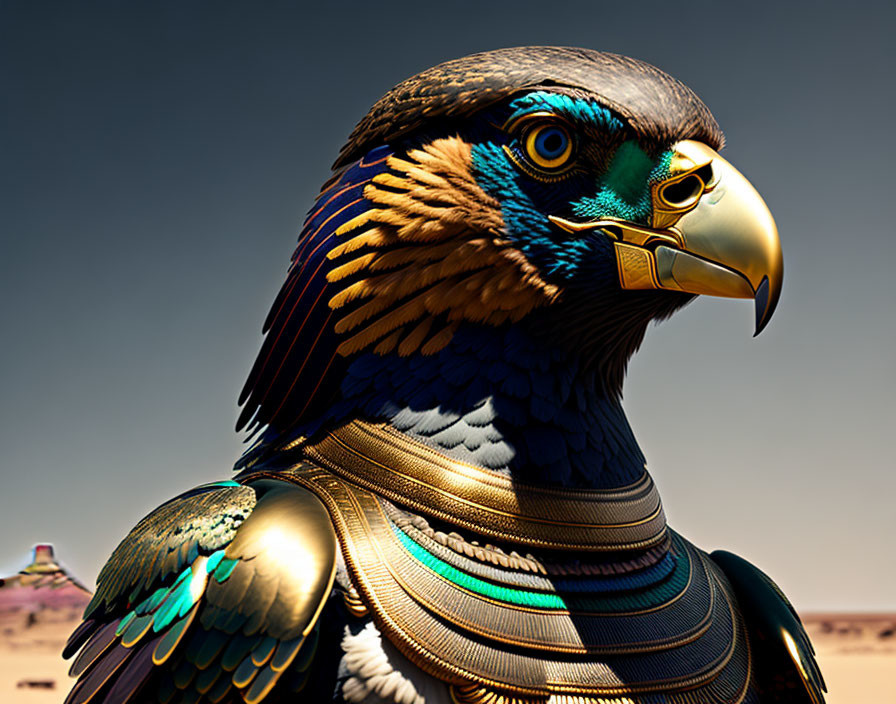 Detailed Stylized Mechanical Eagle in Desert Setting