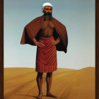 Regal man in desert wearing turban and gold jewelry