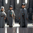 Four Young Children Dressed as Jedi from Star Wars Standing in Row