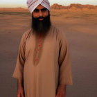 Traditional Desert Attire Man in Turban at Golden Hour