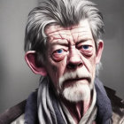 Detailed digital portrait of elderly man with blue eyes, wrinkles, grey hair