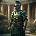 Digital artwork: Roman soldier in full armor in ancient Colosseum setting