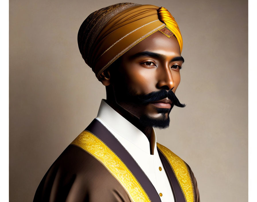 Stylized digital artwork: man in turban & embroidered outfit