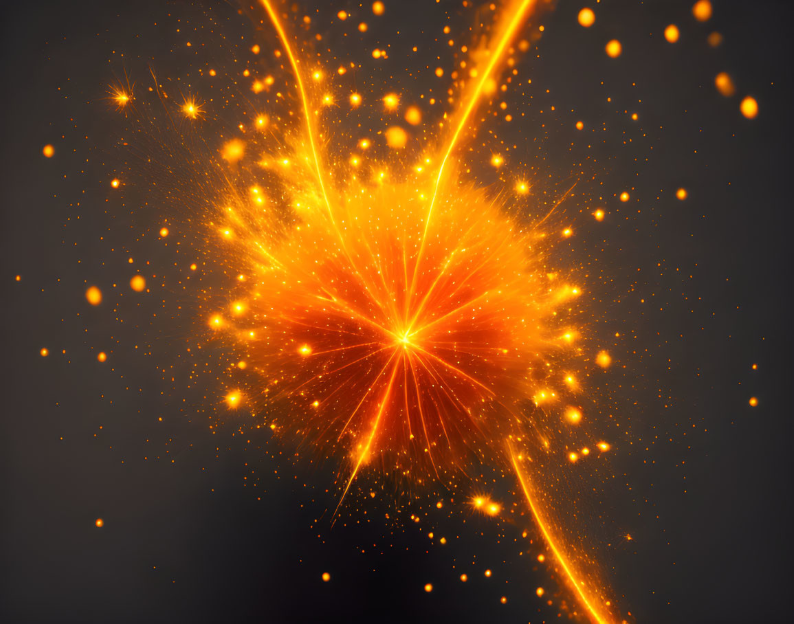 Colorful explosion of orange and yellow sparks on dark background