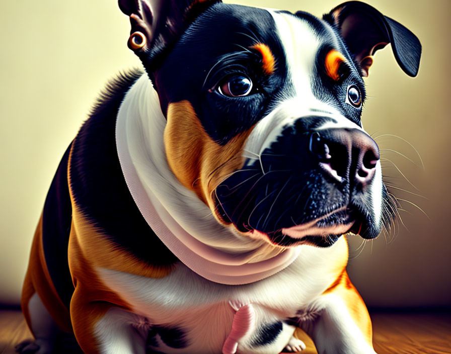 Monochrome dog with head tilt and expressive eyes