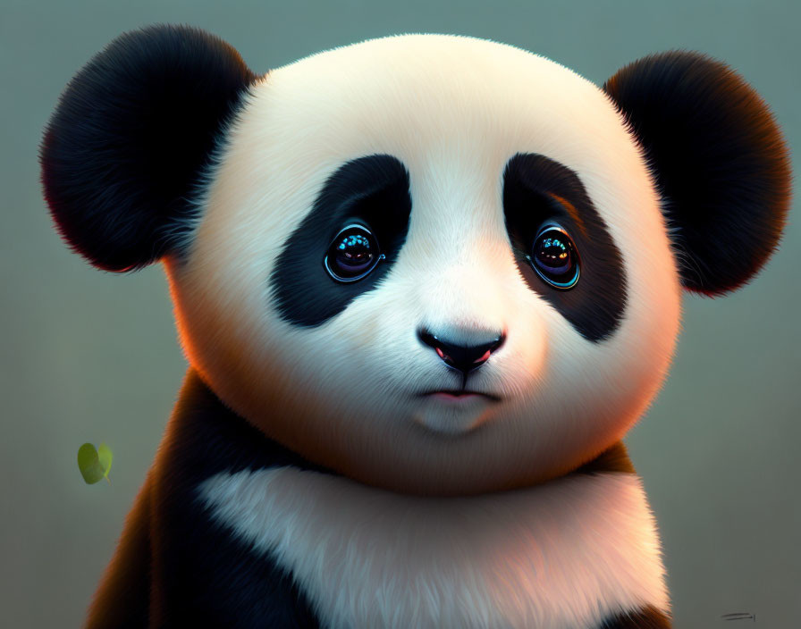 Adorable panda cub with big eyes and soft fur on neutral background