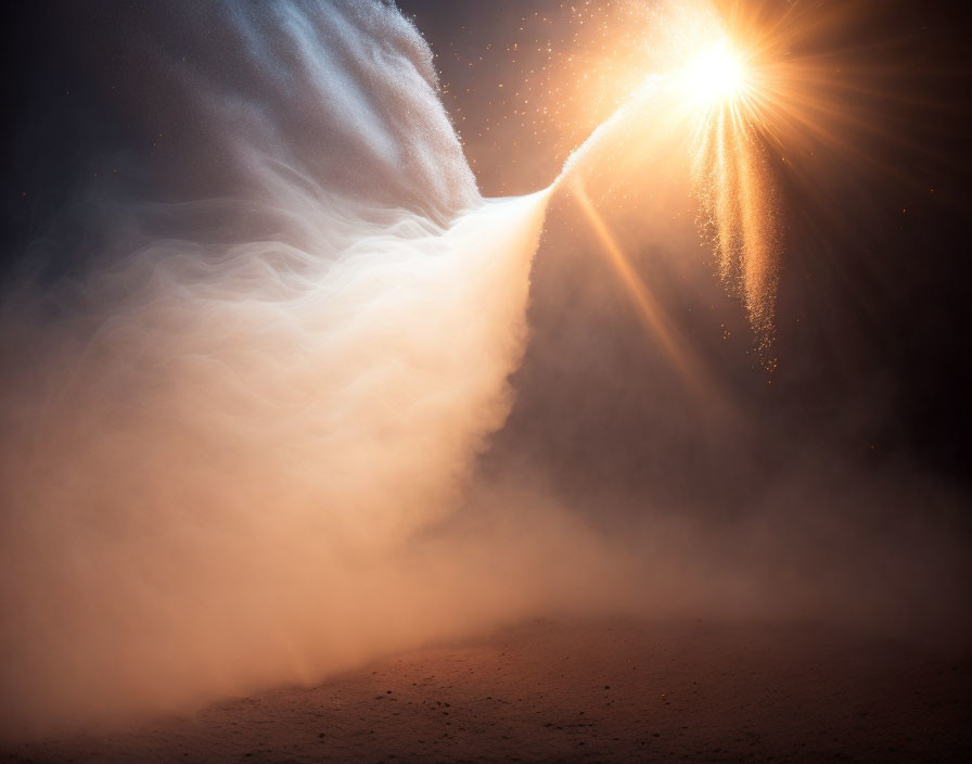 Natural sunlight illuminating dust cloud particles with bright flare