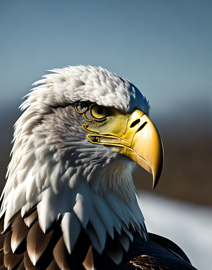 Majestic bald eagle close-up with sharp gaze and iconic white-feathered head