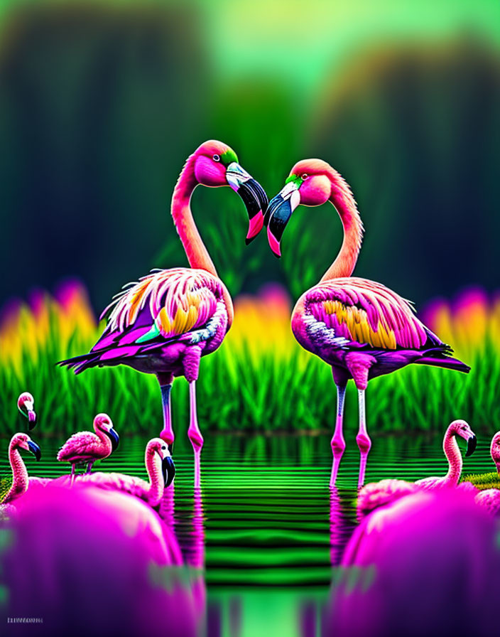 Flamingos Form Heart Shape Near Water Body