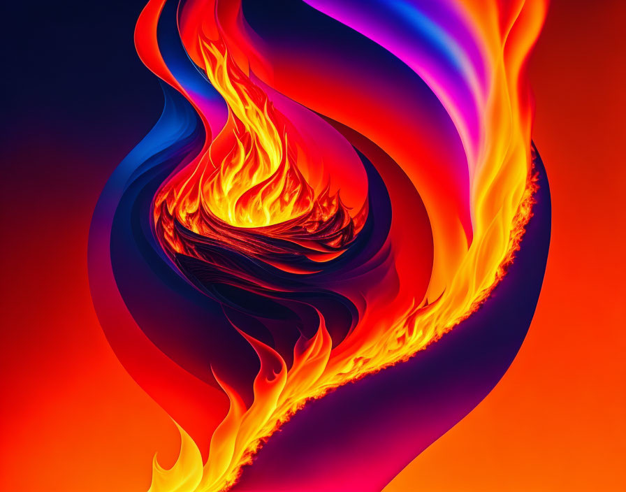 Colorful Abstract Artwork: Fiery Swirl in Orange, Red, and Purple