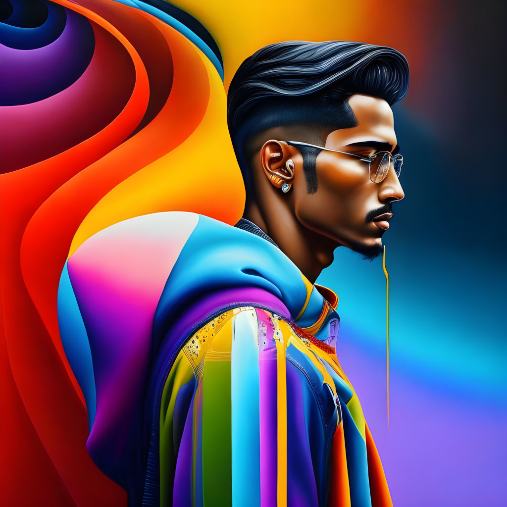 Colorful Digital Illustration of Bearded Man with Glasses