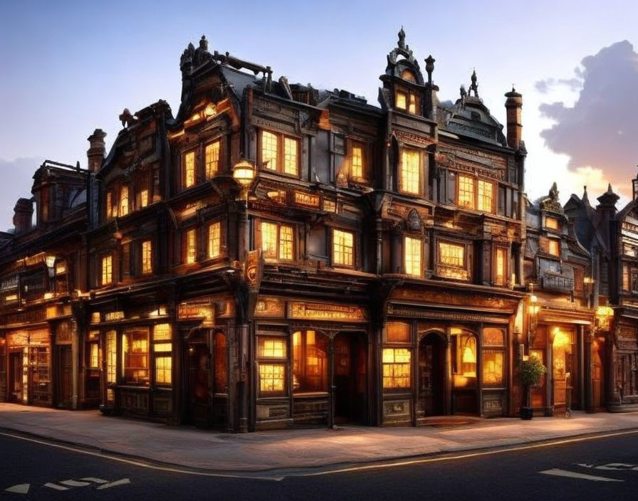 Elaborate Traditional Building Illuminated by Street Lights