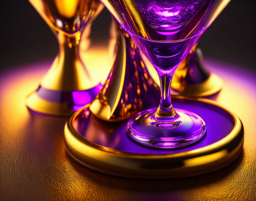 Elegant glass goblets with purple hue on textured surface