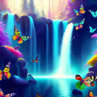 Majestic waterfall in vibrant fantasy landscape