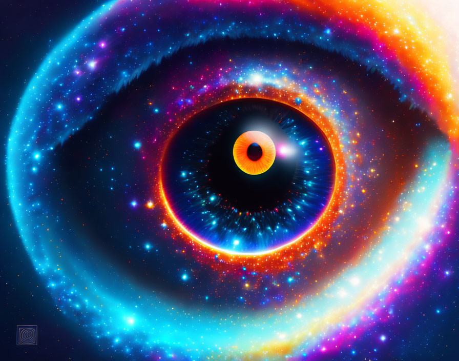 Colorful Cosmic Eye Artwork with Spiral Galaxy Pattern