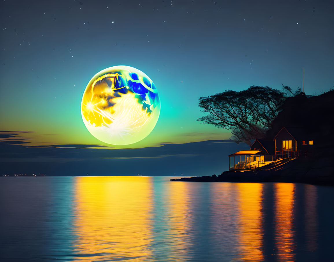 Luminous Earth Over Tranquil Seaside Scene