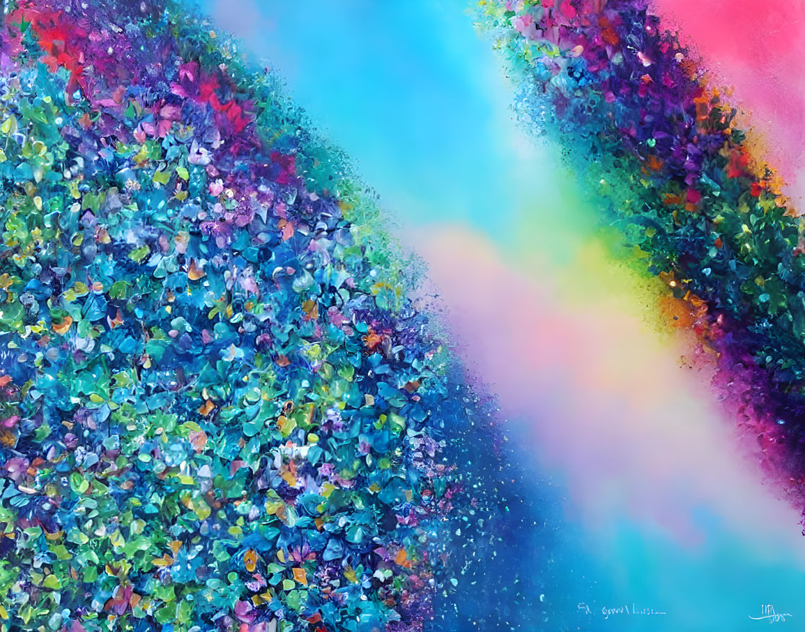 Colorful Abstract Painting with Blue, Pink, and Purple Hues