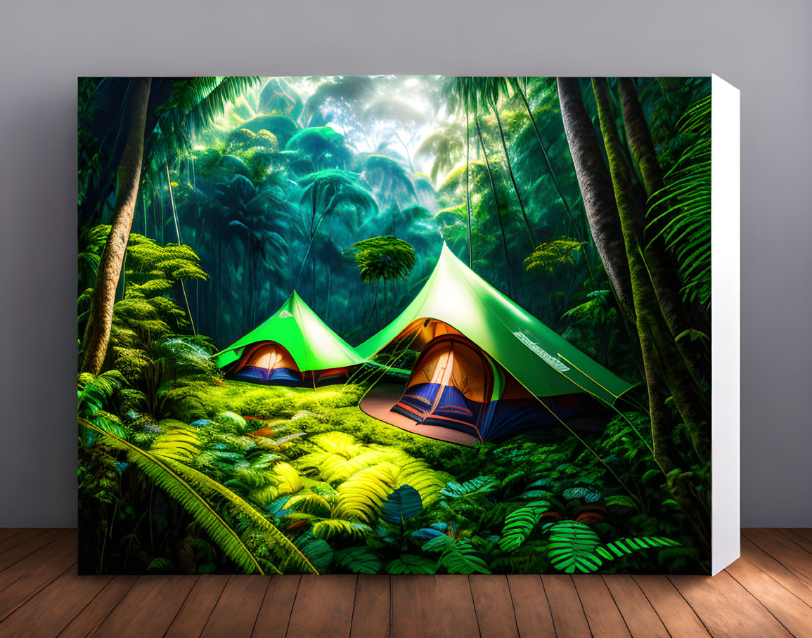 Colorful Jungle Wall Art Featuring Two Tents