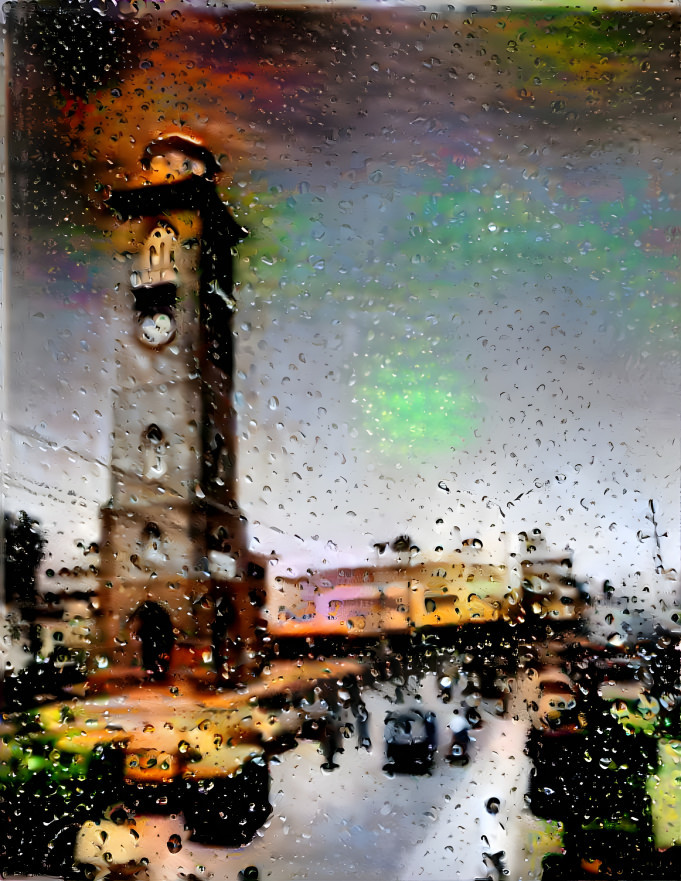 ludhiana clock tower in heavy rain