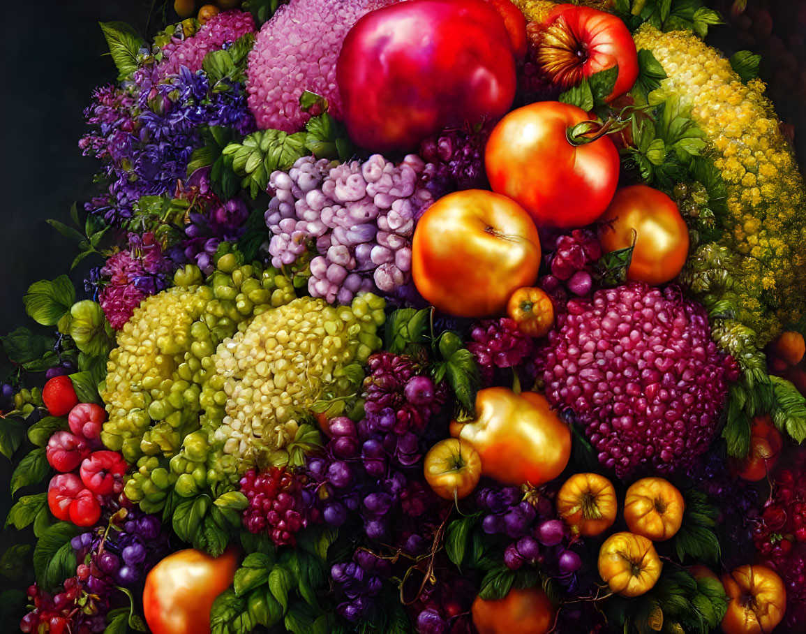 Colorful Fresh Fruits and Vegetables Mosaic Display