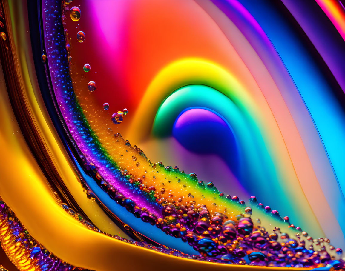 Close-up Swirling Water Droplets Displaying Rainbow Spectrum