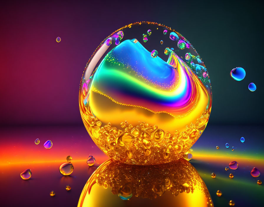 Colorful Swirling Water Droplet on Glossy Surface