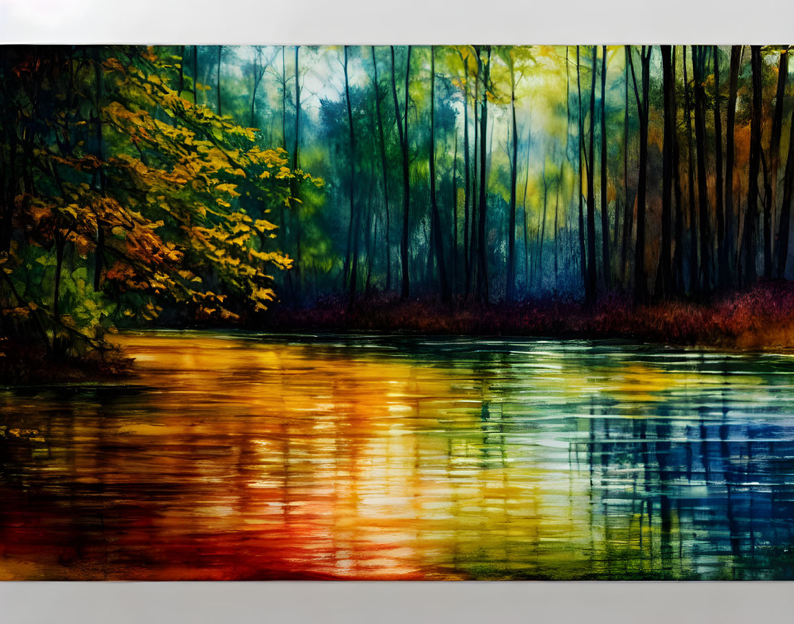 Vibrant autumn forest reflected in tranquil waters