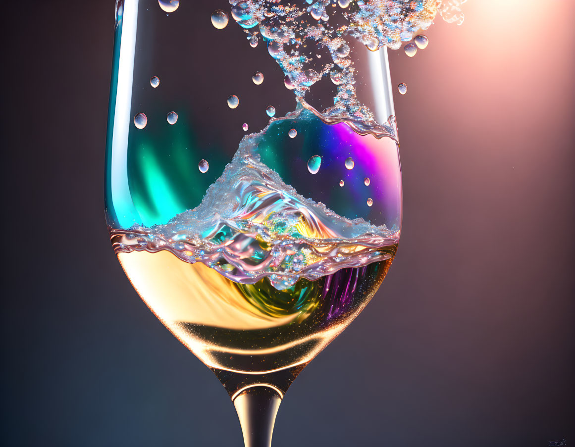 Colorful high-speed photo of liquid splashing in wine glass