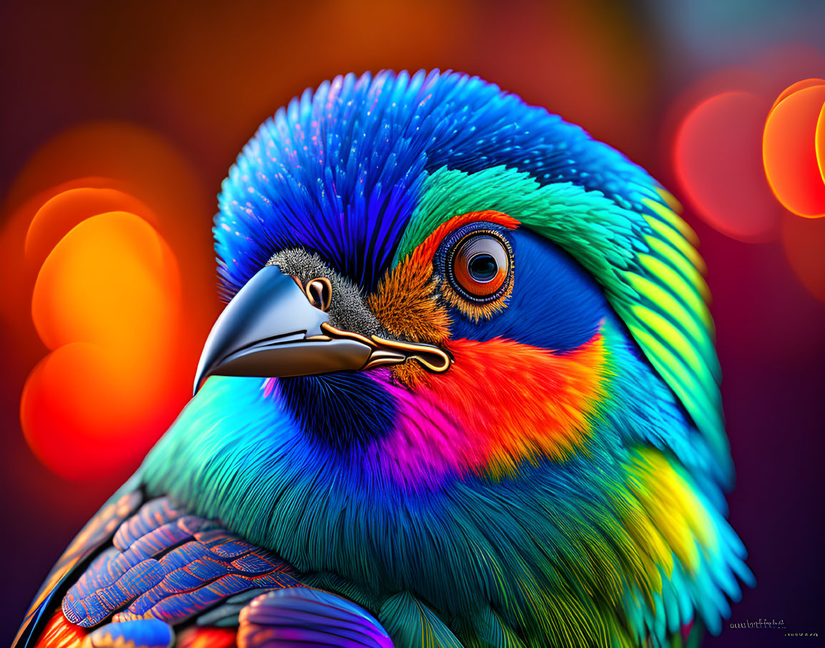 Detailed Illustration of Colorful Bird with Iridescent Feathers