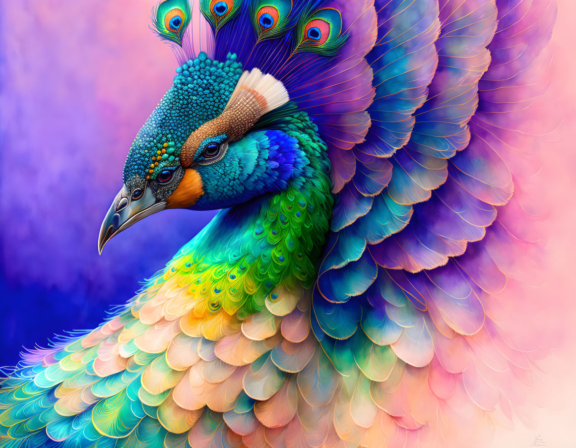 Colorful Peacock Digital Artwork with Detailed Feathers