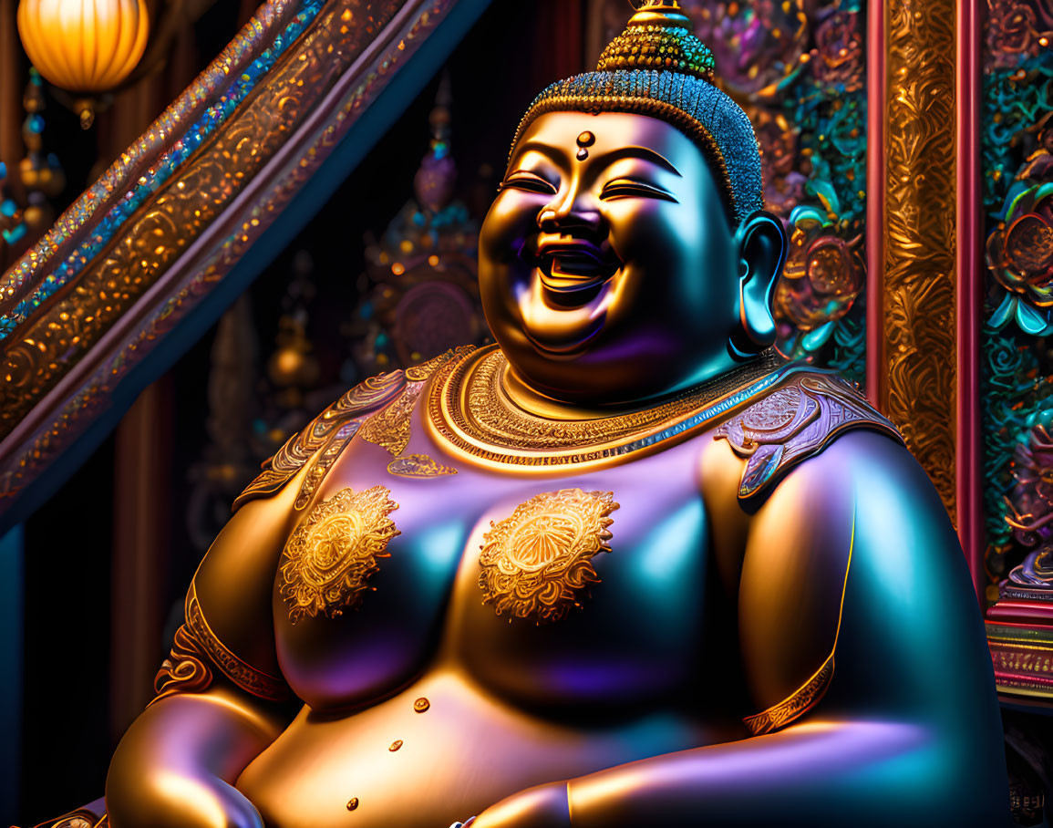 Laughing Buddha Statue Adorned in Rich Colors