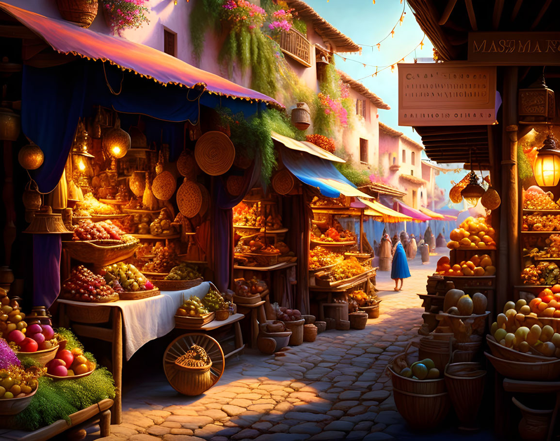 market scene of old ancient village