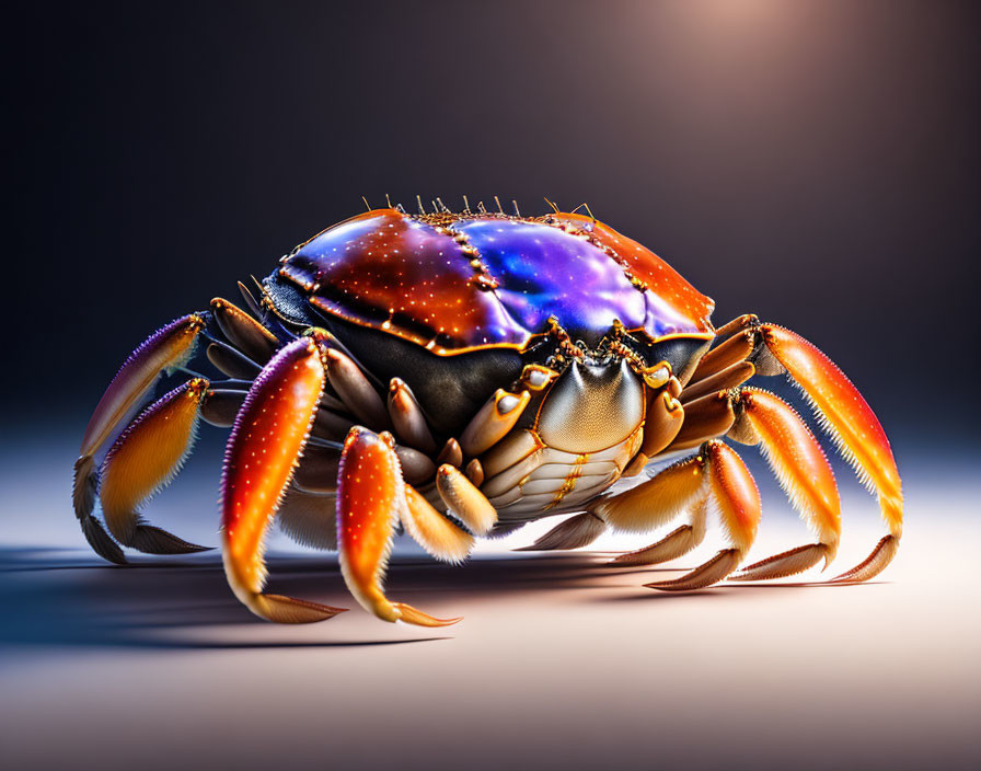 Colorful Crab with Starry Night Shell on Gradient Background