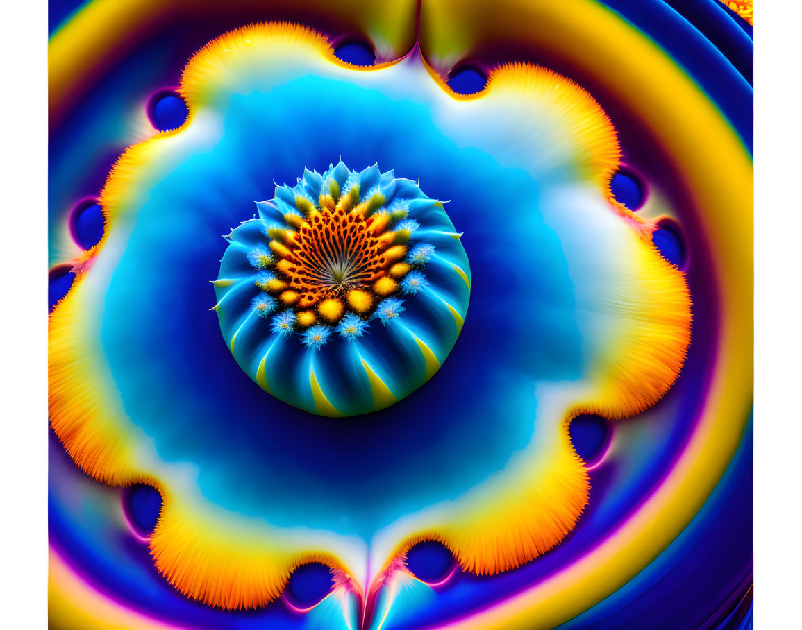 Abstract Fractal Image with Central Blue and Yellow Flower Pattern