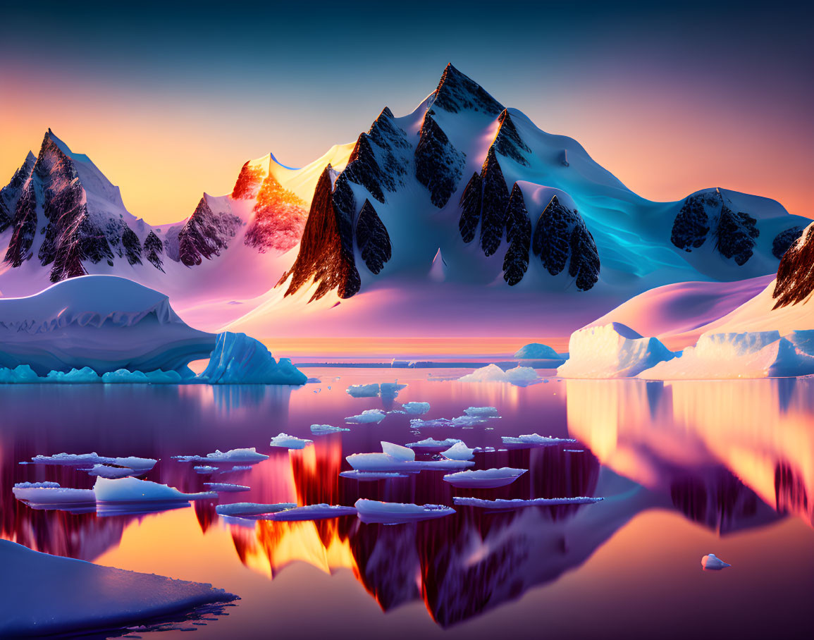 Tranquil Arctic landscape with serene sunset reflections