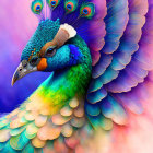 Colorful Peacock Digital Artwork with Detailed Feathers