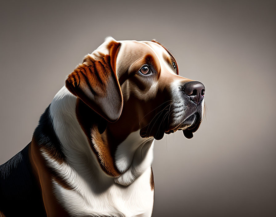 Beagle Dog with Glossy Coat on Brown Background