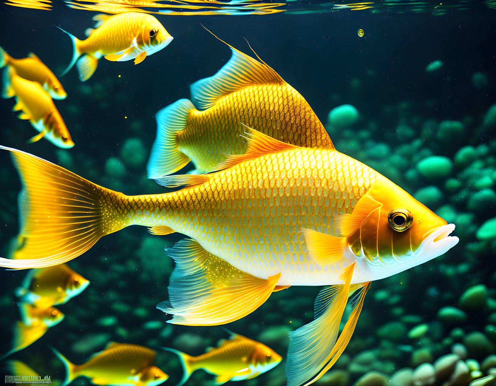 Colorful Fish Swimming in Clear Water with Pebbles Below