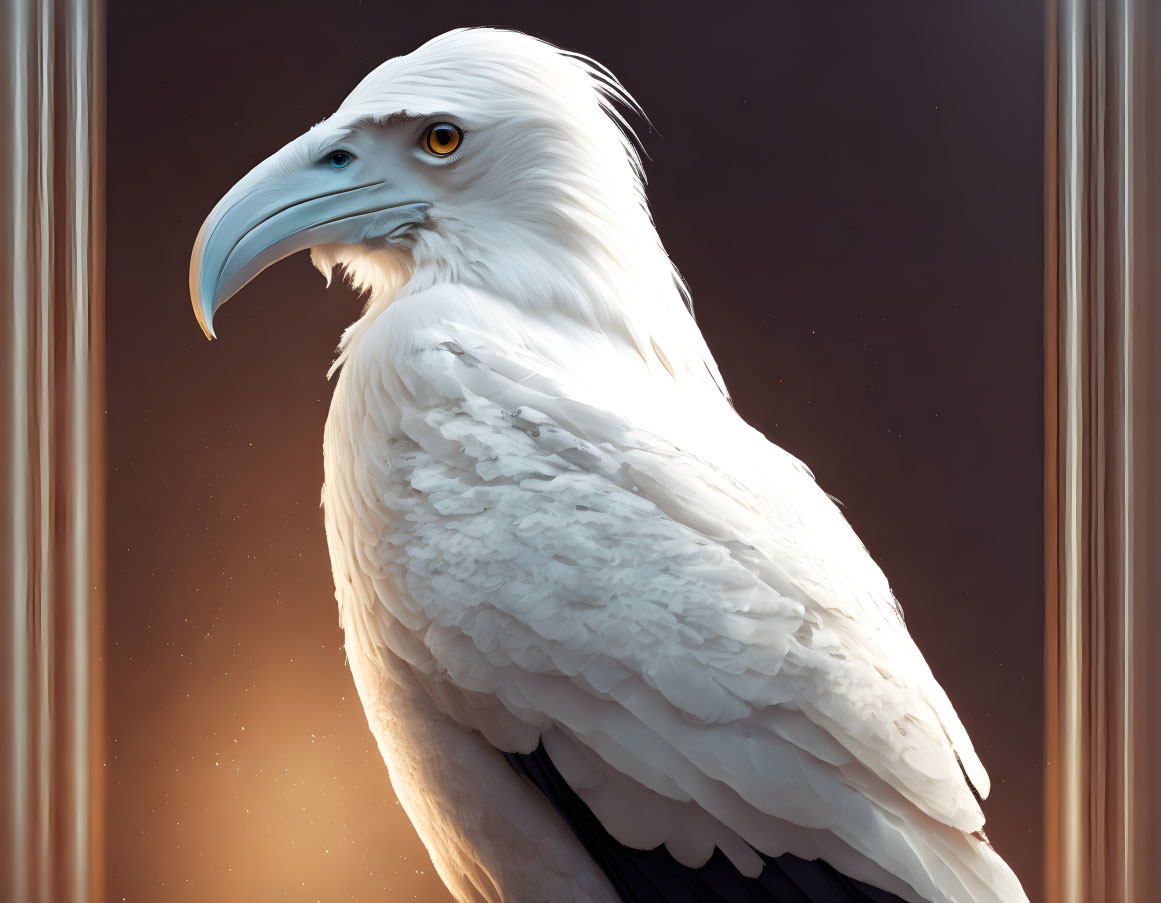 Majestic white eagle with sharp beak and dense plumage