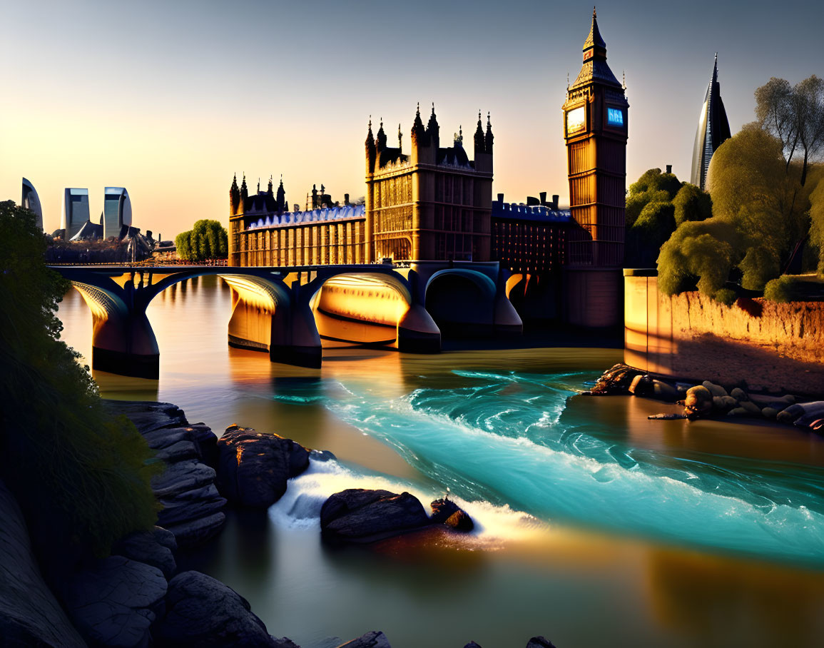 London Landmark: Houses of Parliament and Big Ben at Sunset