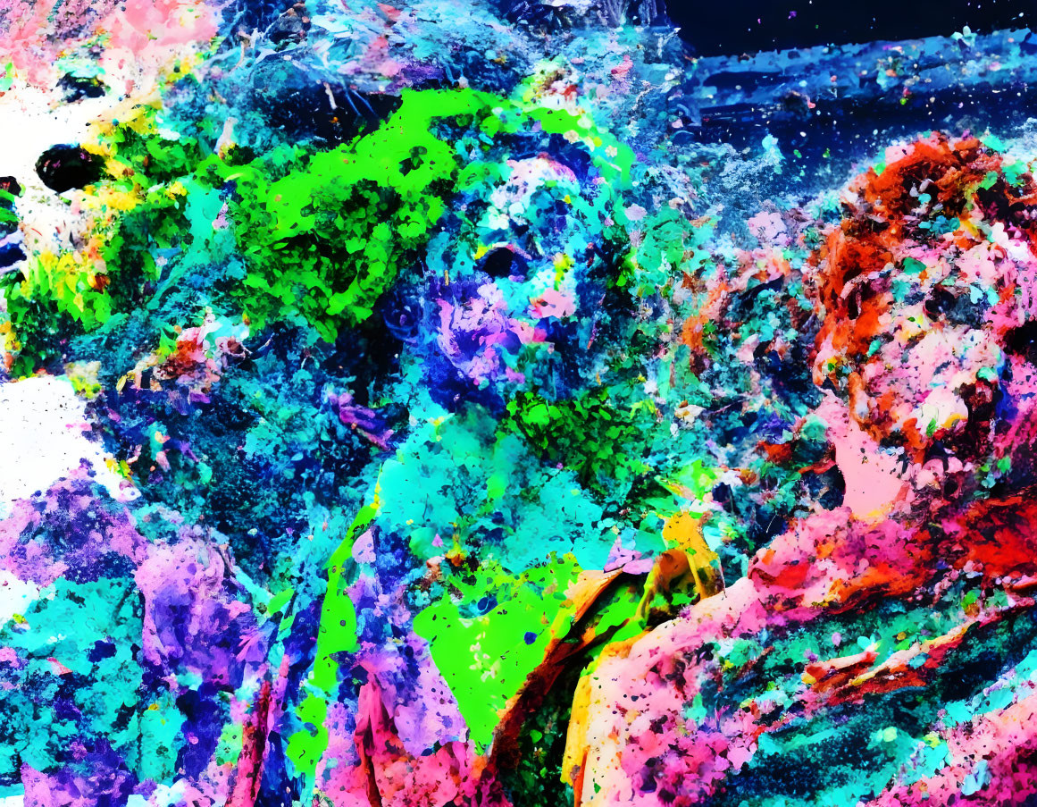 Colorful Abstract Art with Splattered Paint Resembling Human Figures