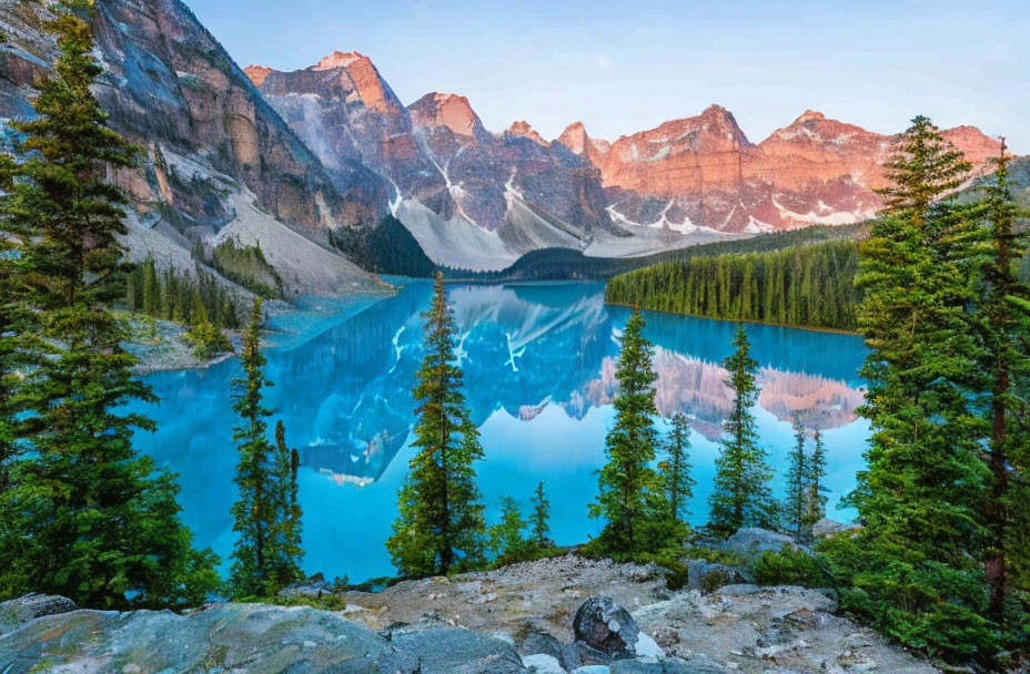 Tranquil Alpine Lake with Blue Waters and Mountain Reflections