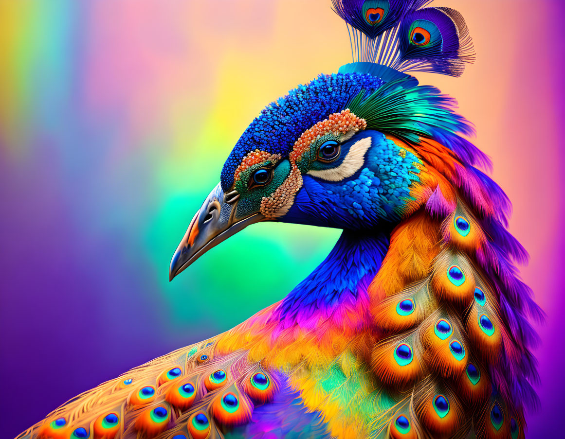 Close-Up View of Vibrant Peacock Plumage and Eye-Spotted Feathers