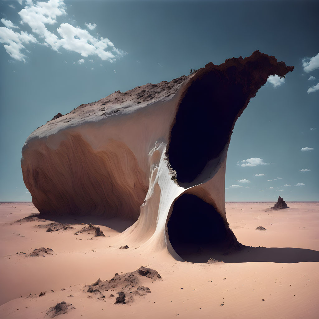 Surreal desert landscape with melting rock formation