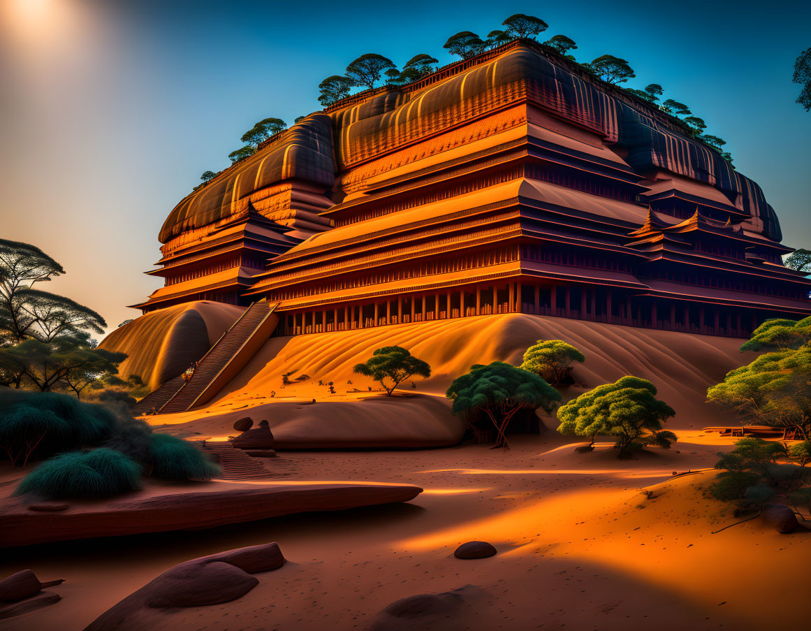 Surreal Reddish-Brown Rock Formation in Desert Landscape