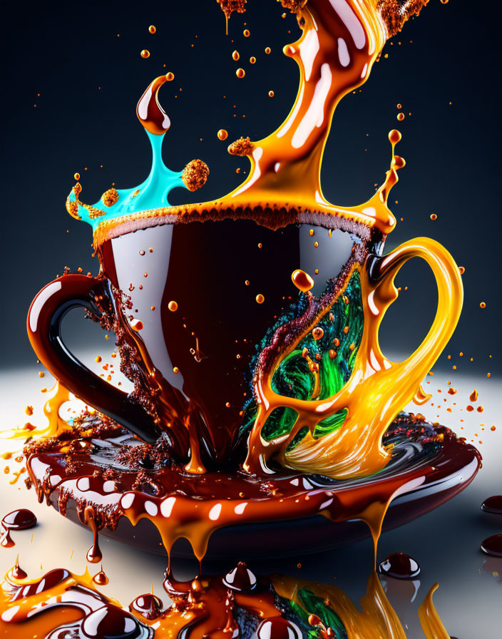 Swirling coffee and cream splash against dark background